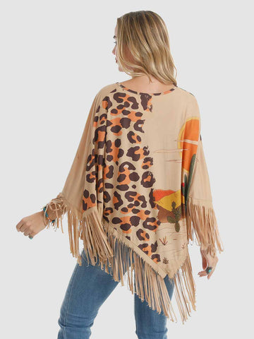 Montana West Leopard Desert Fringe Poncho - Montana West World