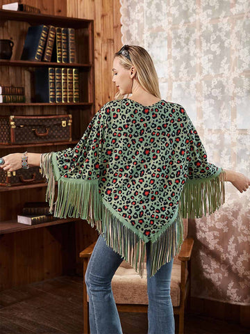 Montana West Turquoise Leopard Fringe Poncho - Montana West World