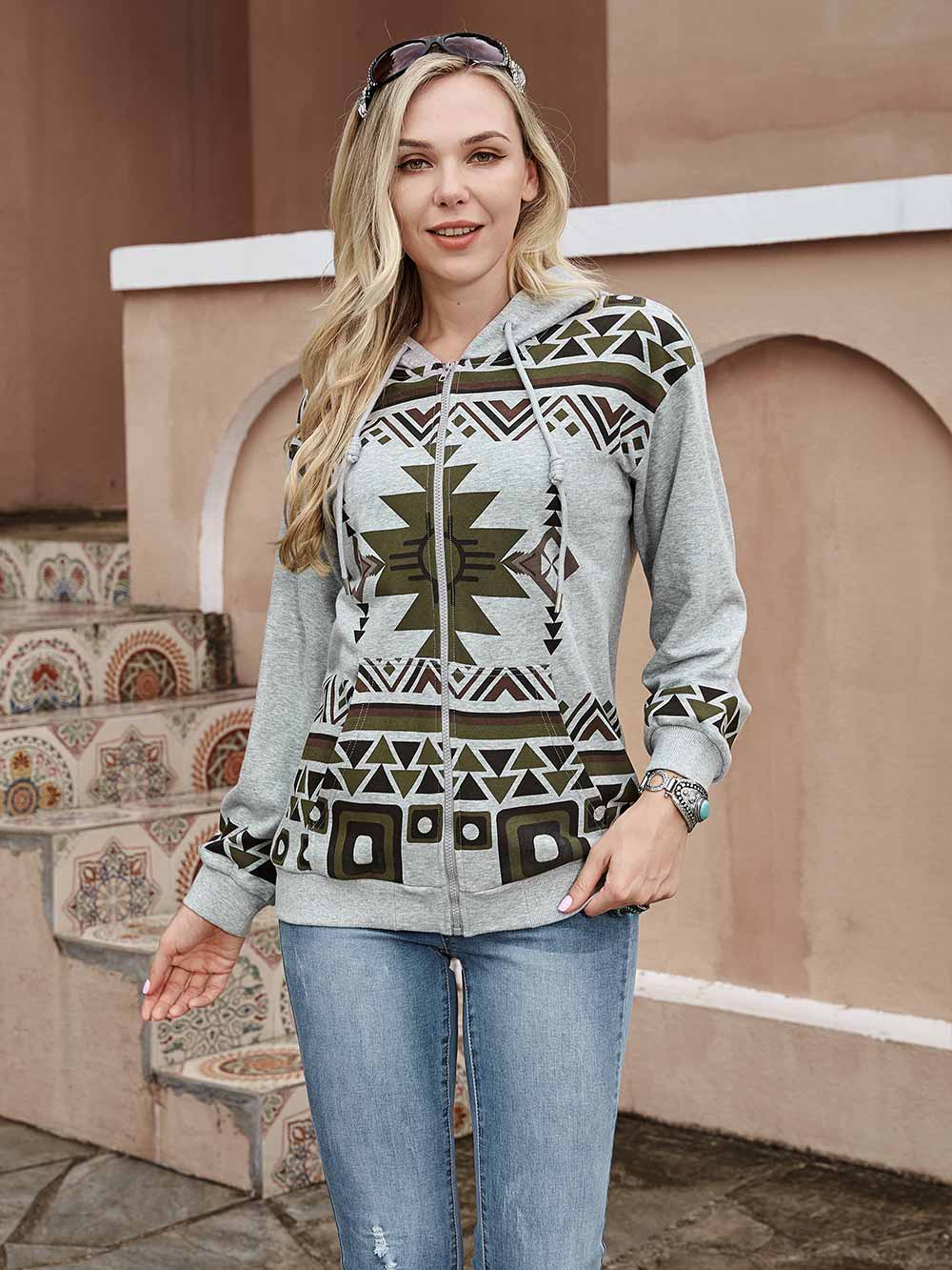 American Bling Women Aztec Zip Up Hoodie - Montana West World