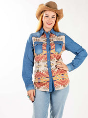 Montana West Aztec Pocket Long Sleeve Chambray Shirt - Montana West World