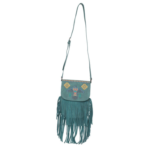 Wrangler Embroidered Thunderbird Aztec Fringe Crossbody - Montana West World