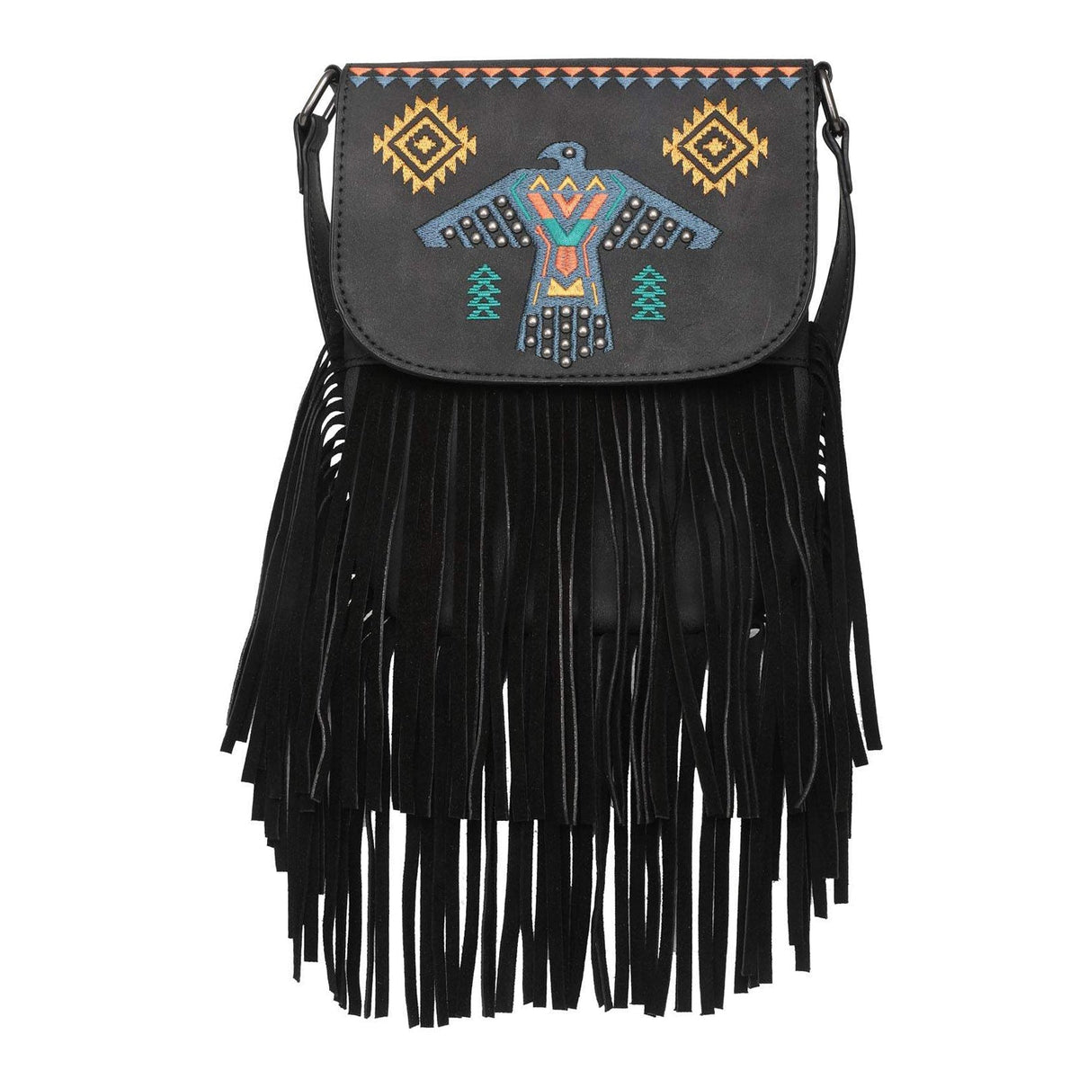 Wrangler Embroidered Thunderbird Aztec Fringe Crossbody - Montana West World