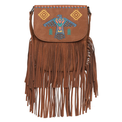 Wrangler Embroidered Thunderbird Aztec Fringe Crossbody - Montana West World