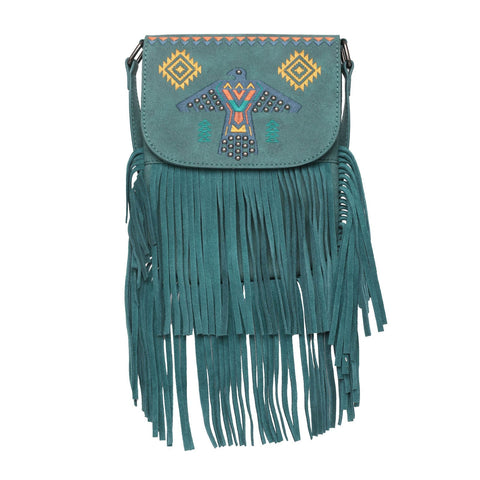 Wrangler Embroidered Thunderbird Aztec Fringe Crossbody - Montana West World