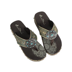 Mandala Aztec Tooled Wedge with Crosses Flip Flops - Montana West World
