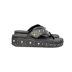 Mandala Aztec Tooled Wedge with Crosses Flip Flops - Montana West World
