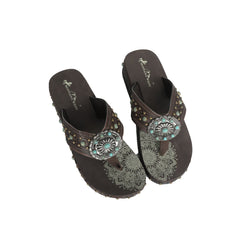 Mandala Aztec Tooled Wedge with Crosses Flip Flops - Montana West World