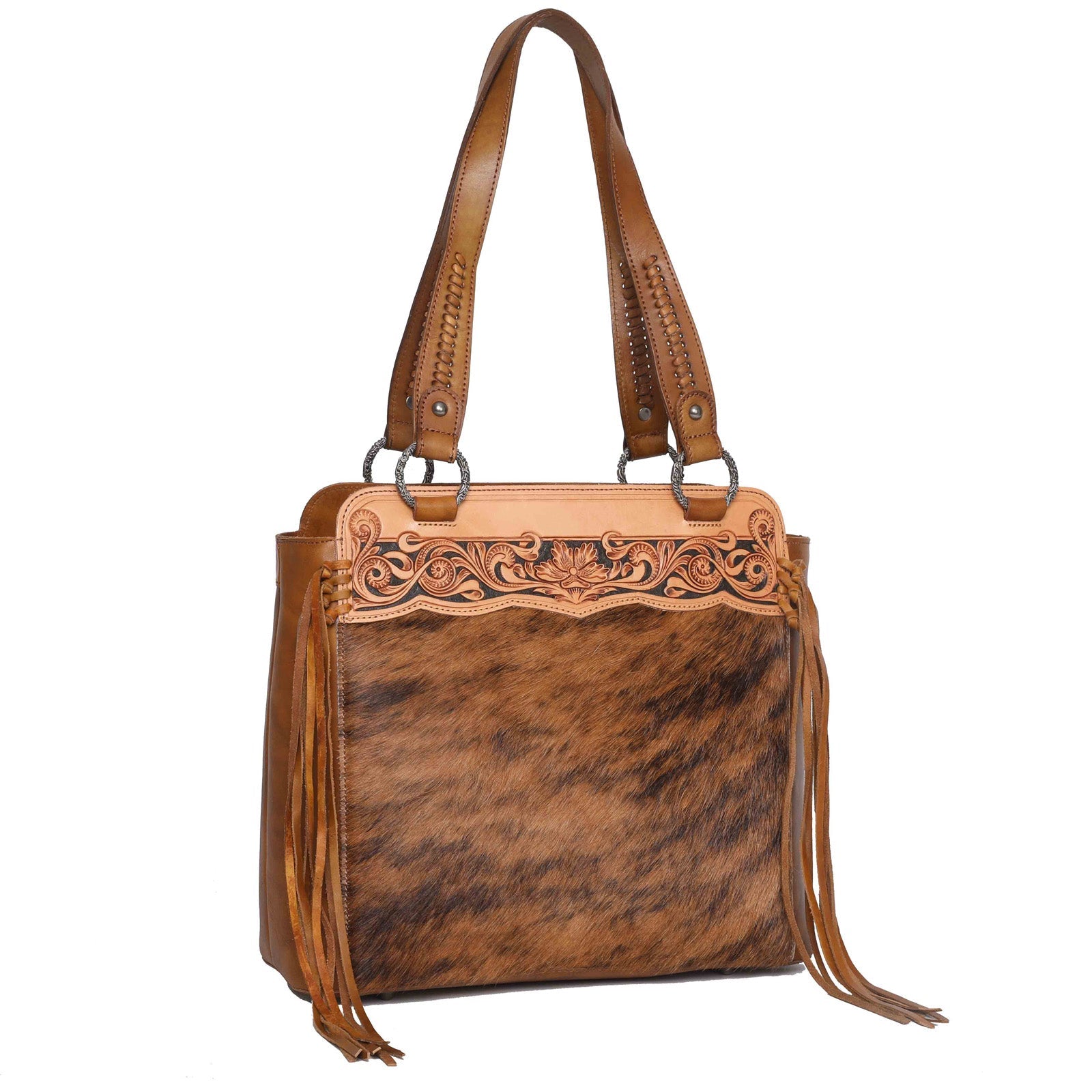 Montana West Floral Tooled Hair-on Western Fringe Tote Bag - Montana West World