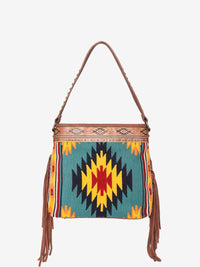 Montana West Aztec Tapestry Leather Fringe Carry Hobo - Montana West World