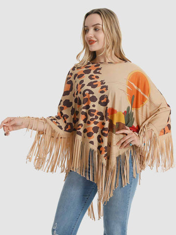 Montana West Leopard Desert Fringe Poncho - Montana West World