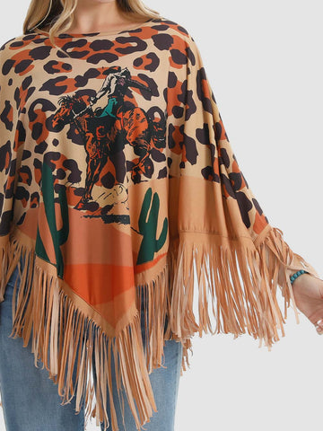 Montana West Leopard Rodeo Graphic Fringe Poncho - Montana West World