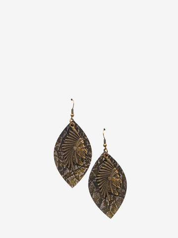 Montana West Leaf Shape Indian Head Earrings - Montana West World