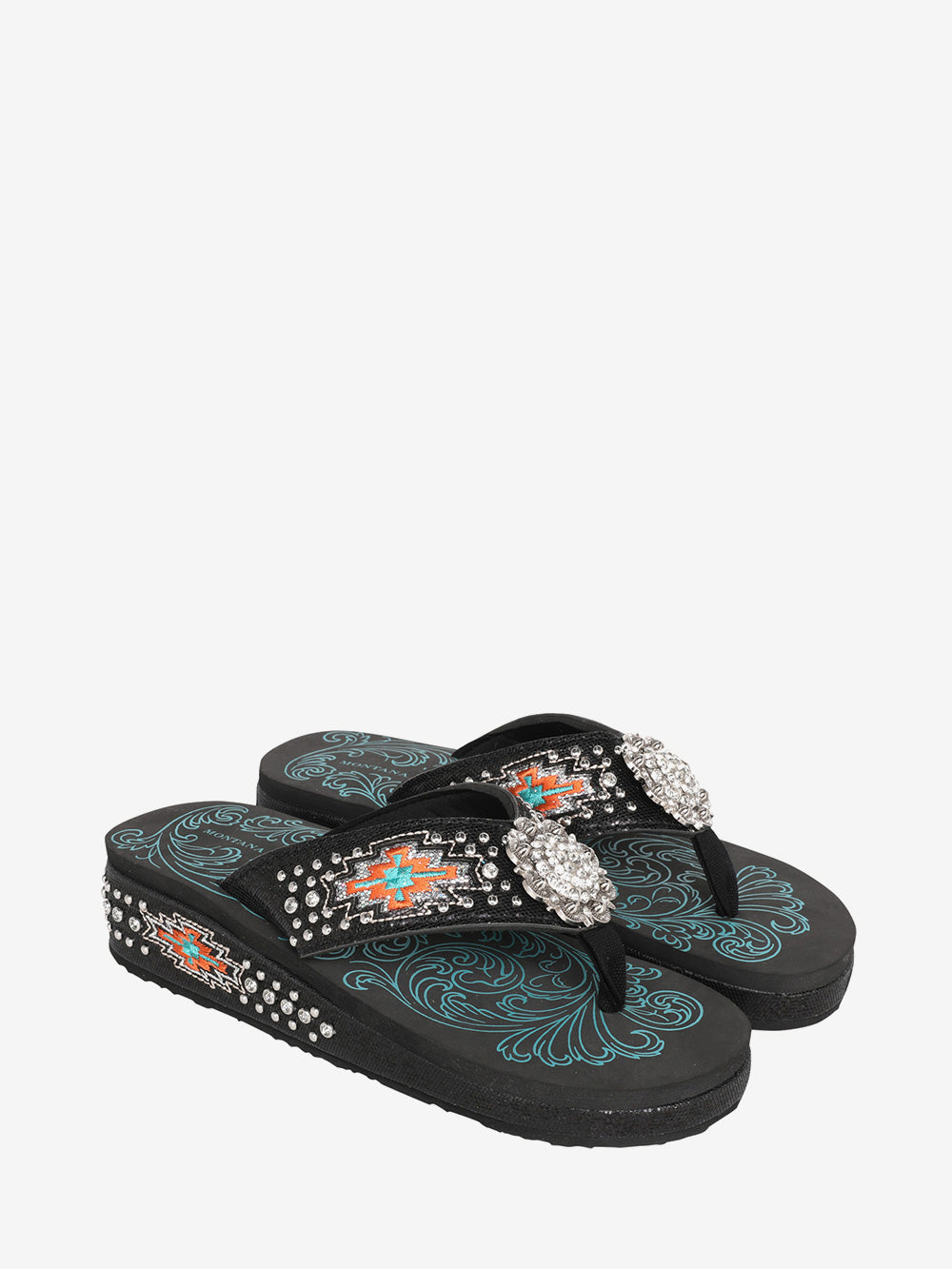 Montana West Floral Concho Aztec Embroidered Flip Flops - Montana West World