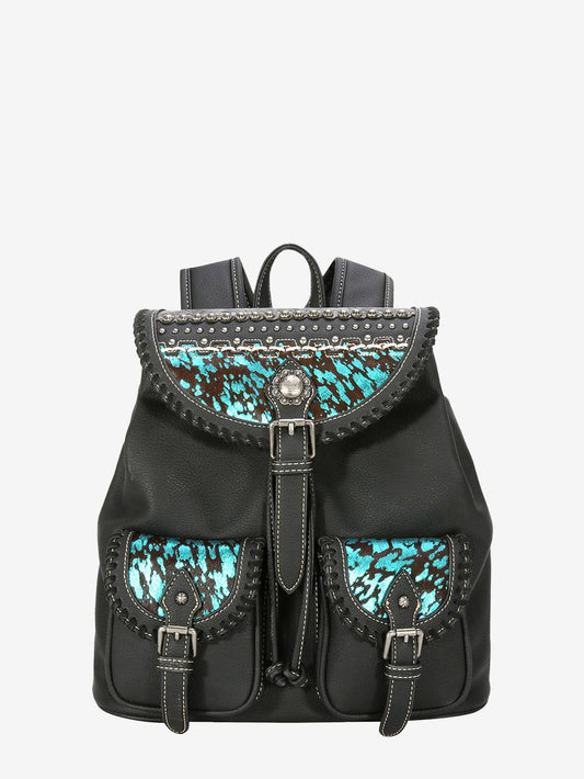 Trinity Ranch Hair On Cowhide Embossed Floral Concho Backpack - Montana West World