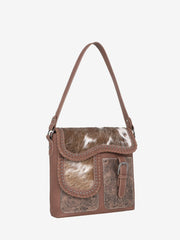 Trinity Ranch Hair-On Cowhide Saddle Shape Concealed Carry Hobo - Montana West World