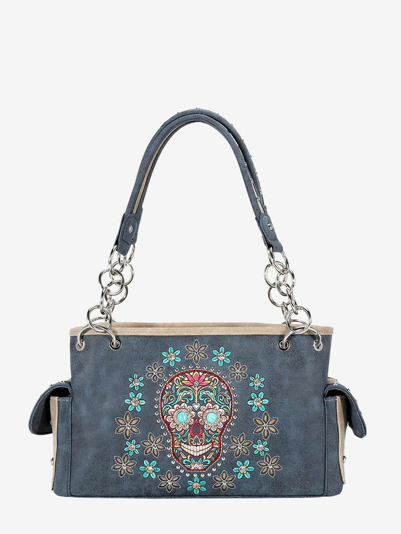 Western Sugar Skull Purse style country Concealed Carry Shoulder Hand Bag & Wallet 2024 Set.