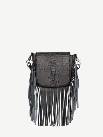 Montana West Genuine Leather Embossed Fringe Crossbody - Montana West World