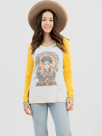 Delila Women Tribal Queen Studded Long Sleeve Tee - Montana West World