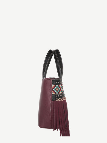 Montana West Embroidered Aztec Fringe Crossbody Mini Tote - Montana West World