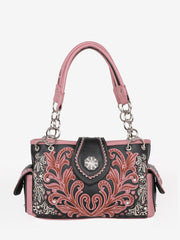 American Bling Black Embroidered Floral Satchel and Wallet Set - Montana West World