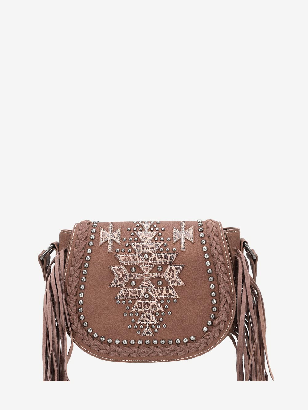 Montana West Geometric Aztec Leather Fringe Crossbody Bag - Montana West World