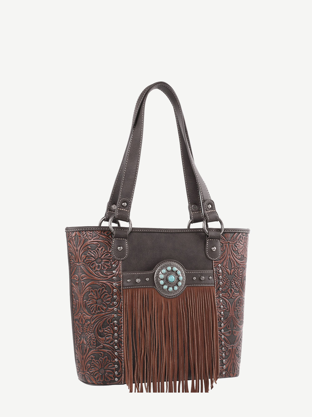 Montana West Floral Embossed Fringe Concho Tote - Montana West World