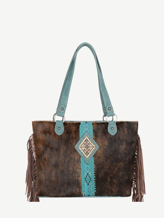 Trinity Ranch Genuine Hair On Cowhide Leather Fringe Tote - Montana West World
