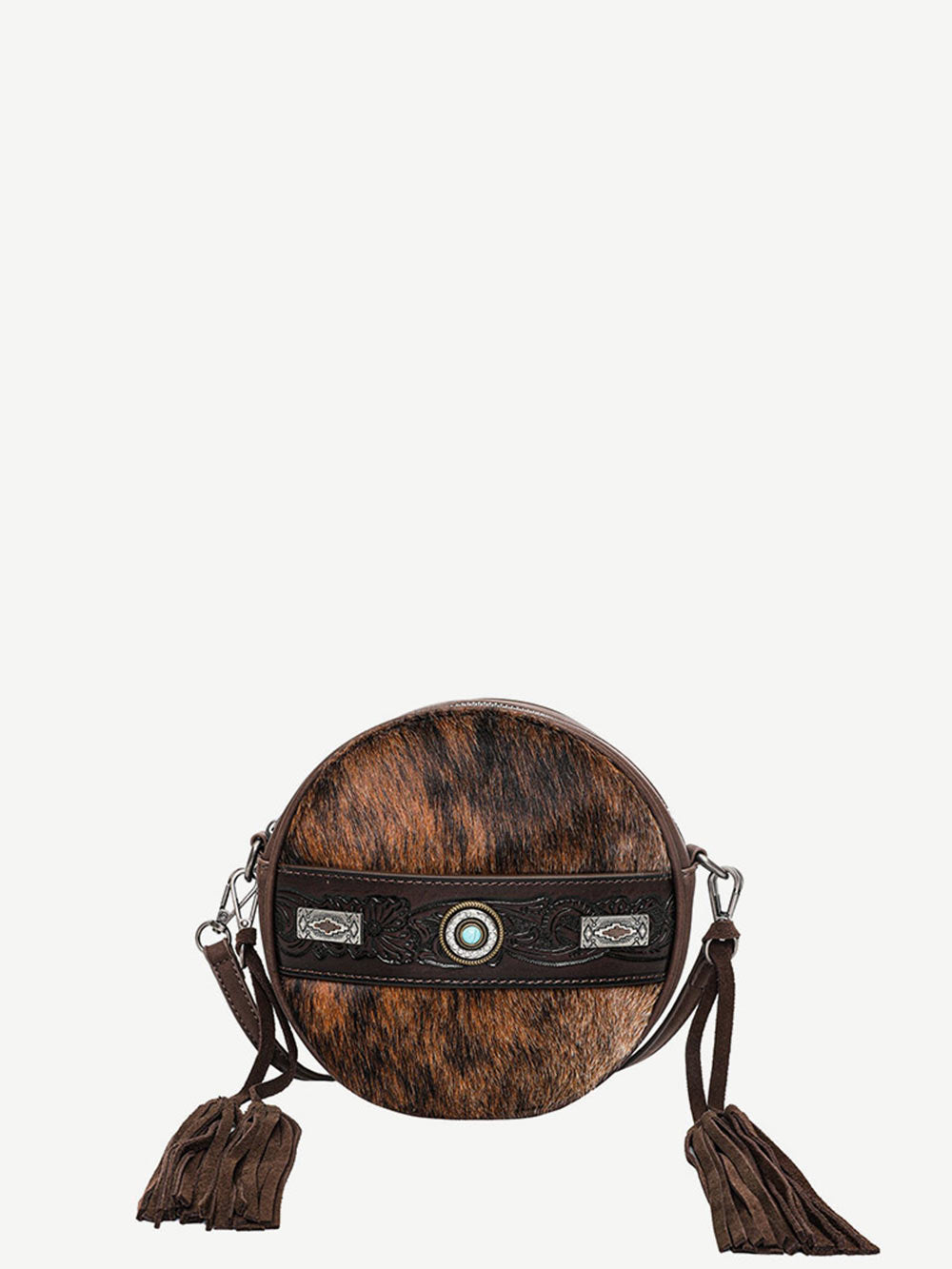 Trinity Ranch Hair On Cowhide Collection Crossbody Circle Bag - Montana West World