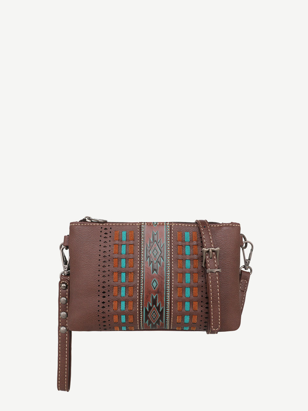 Montana West Laser Cut Out Embossed Aztec Crossbody Clutch - Montana West World