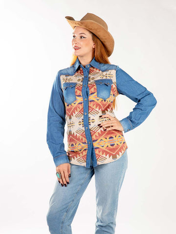 Montana West Aztec Pocket Long Sleeve Chambray Shirt - Montana West World