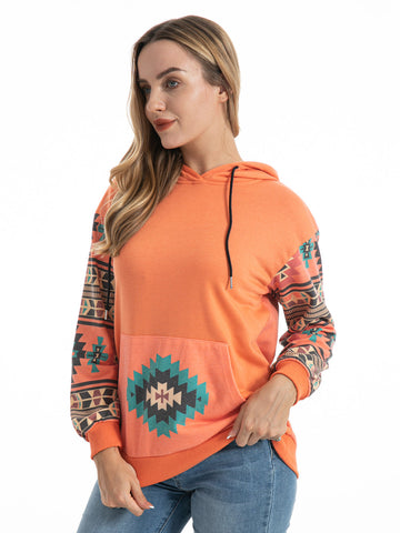 American Bling Orange Aztec Graphic Drawstring Hoodie - Montana West World