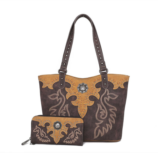 Amazon.com: HW Collection Western Purse Women Cross Bible Verse Handbag and Wallet  Set (Black-Grey) : Clothing, Shoes & Jewelry