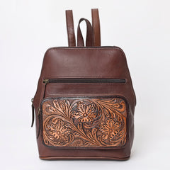 Montana West Genuine Oily Calf Leather Hand Tooled Floral Backpack - Montana West World