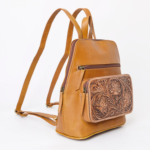 Montana West Genuine Oily Calf Leather Hand Tooled Floral Backpack - Montana West World