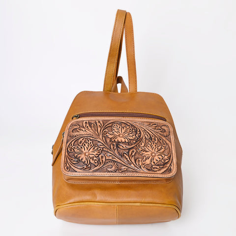 Montana West Genuine Oily Calf Leather Hand Tooled Floral Backpack - Montana West World