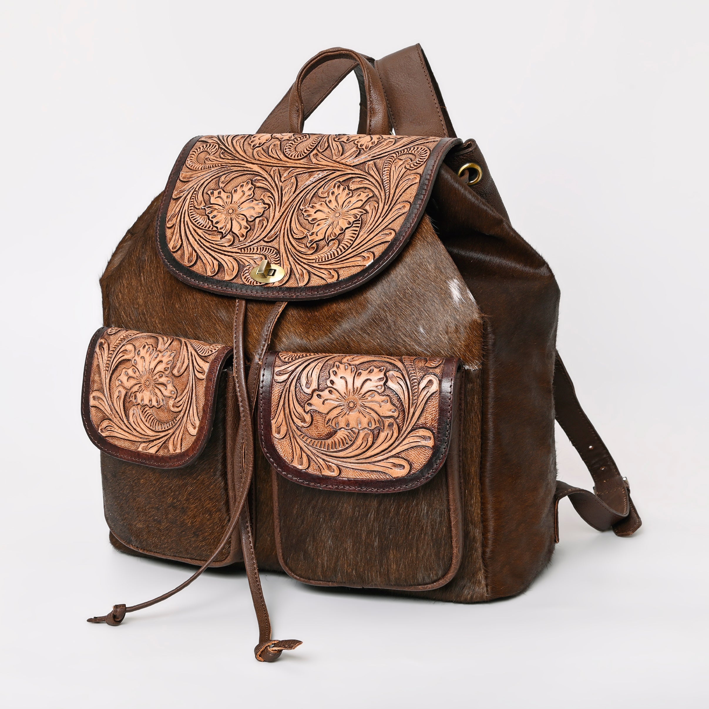Montana West Genuine Leather Hand Tooled Hair On Cowhide Backpack - Montana West World