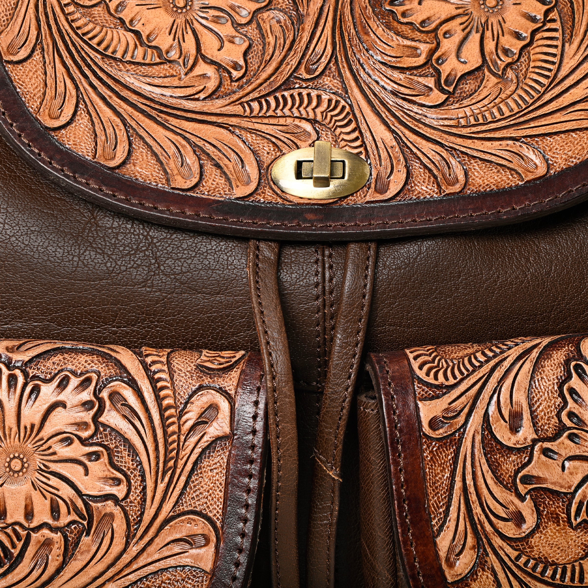 Montana West Genuine Leather Hand Tooled Drawstring Backpack - Montana West World