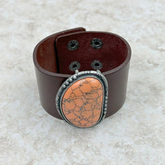 Natural Stone Leather Cuff Bracelet - Montana West World