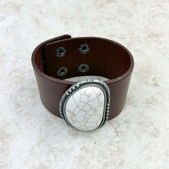 Natural Stone Leather Cuff Bracelet - Montana West World