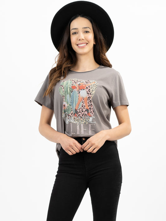 American Bling Women's Washed  "Cowgirl Life'' Cactus Rhinestones Tee - Montana West World