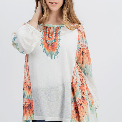 Women's Hand Stitched Studded Drop-shoulder Relaxed ¾ Sleeves Tee - Montana West World