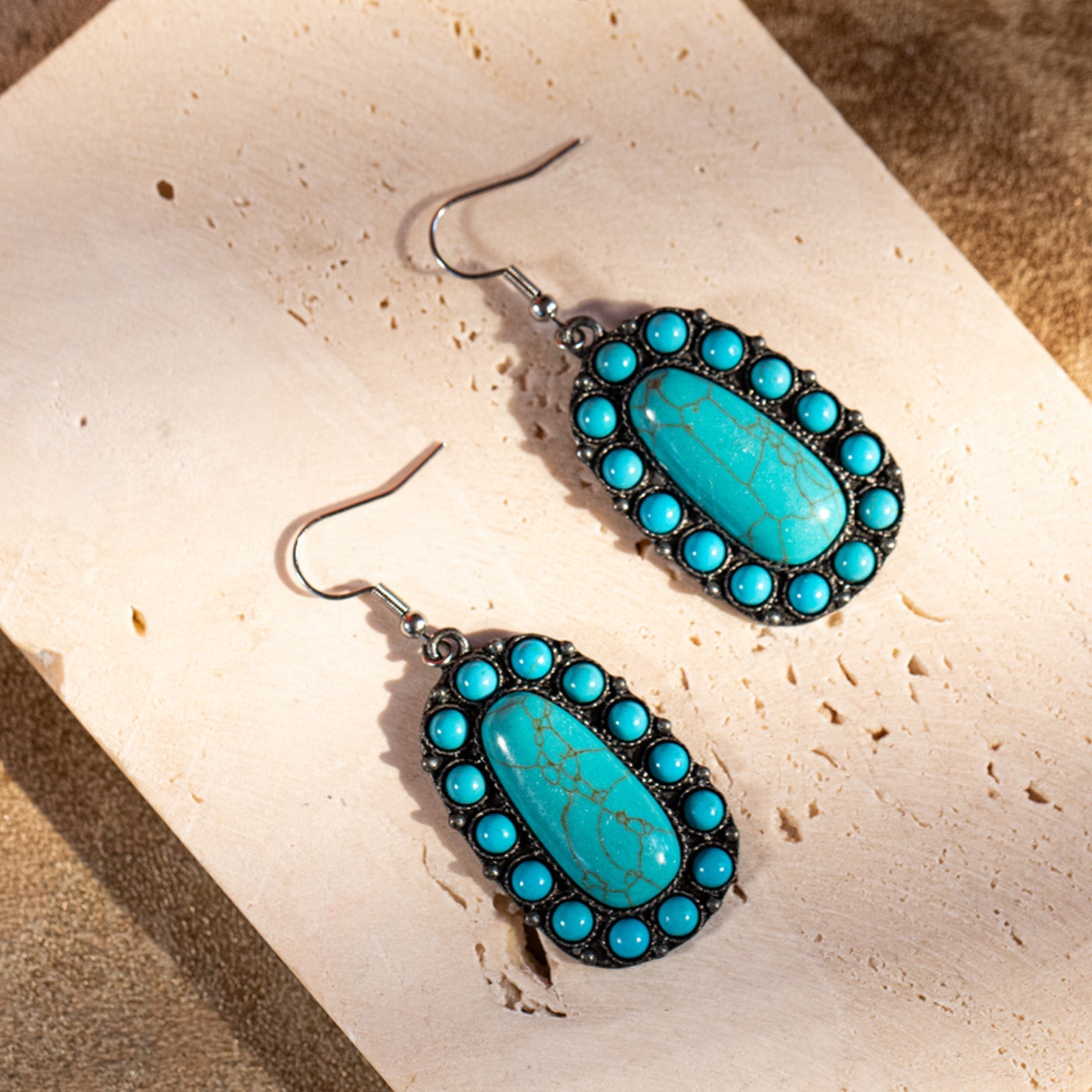Rustic Couture Bohemian Turquoise Stone Tear Drop Earrings - Montana West World