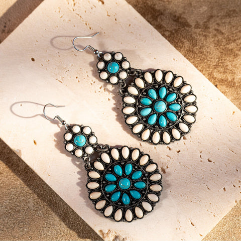 Rustic Couture Bohemian Turquoise Stone Dangle Earrings - Montana West World