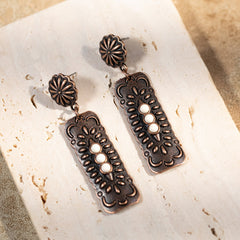 Rustic Couture Bohemian Antique Plated Natural Stone Dangle Earrings - Montana West World