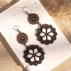 Rustic Couture Navajo Silver/Bronze Concho Stone Dangle Earrings - Montana West World