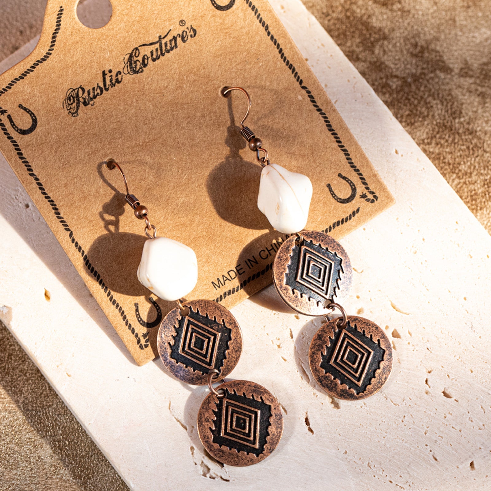 Rustic Couture Navajo Concho Natural Stone Dangle Earrings - Montana West World