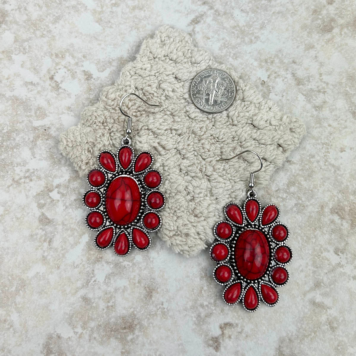 Natural Stone Oval Concho Earrings - Montana West World