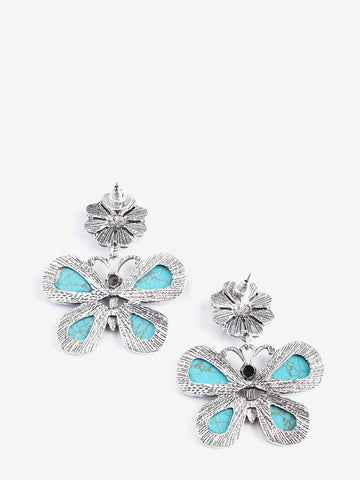 Montana West Turquoise Stone Flower Butterfly Shape Dangling Earrings - Montana West World