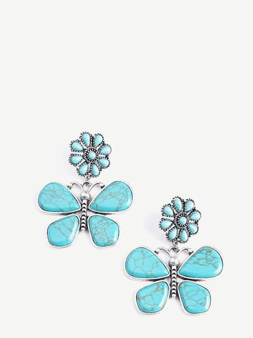 Montana West Turquoise Stone Flower Butterfly Shape Dangling Earrings - Montana West World