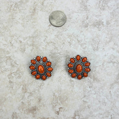 Silver Natural Stone Floral Concho Earrings - Montana West World